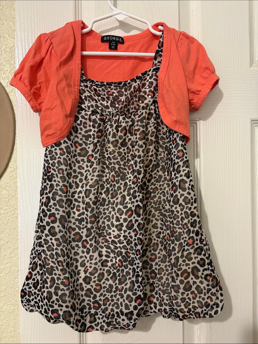 George Coral Shrug with Leopard-Print Sundress